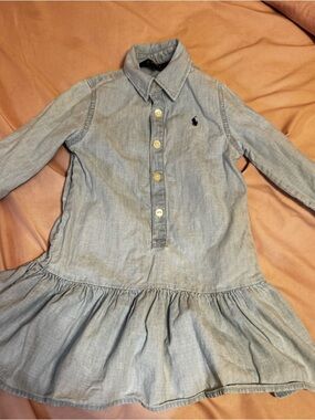 Ralph Lauren Light Blue Chambray Shirt Dress with Polo Logo (Buttons all same)